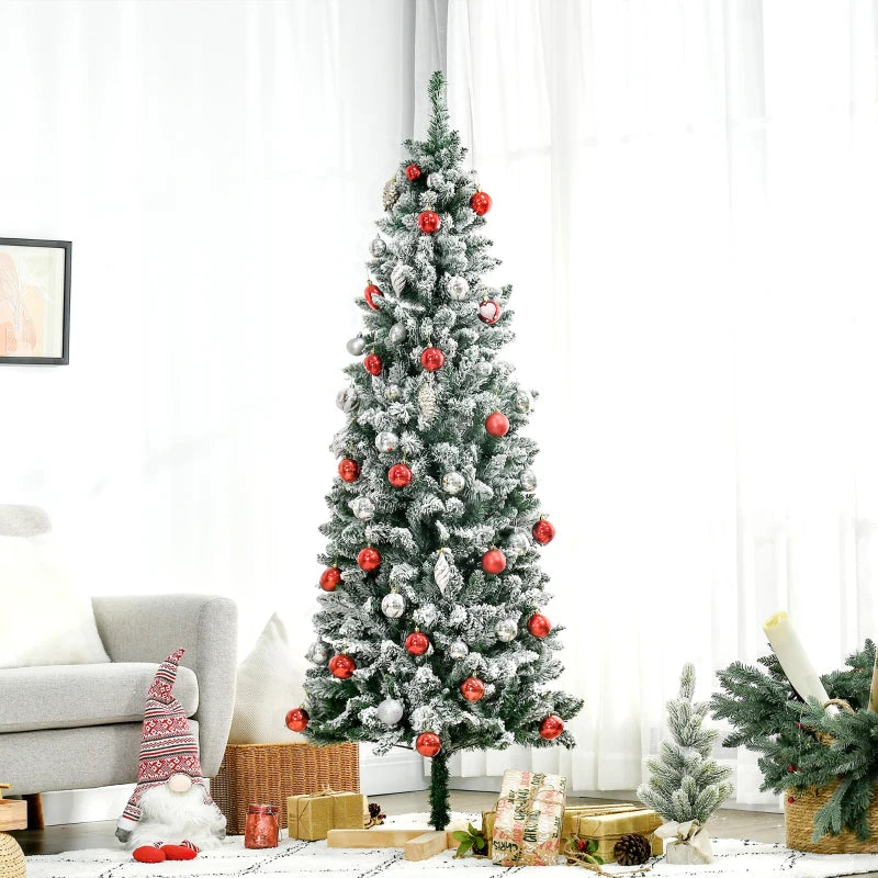 6ft - Slimline Snow Style Christmas Tree with Wooden Base Included