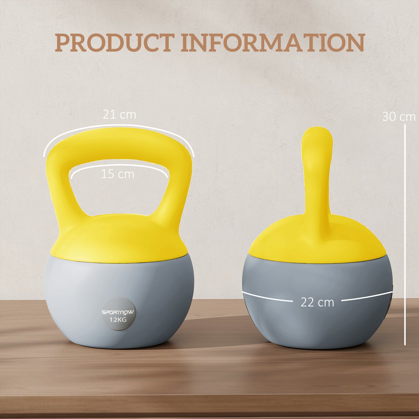 12KG Soft Kettlebell, Kettlebell with Non-Slip Handle for Home Gym, Weight Lifting, Strength Training, Yellow/Grey