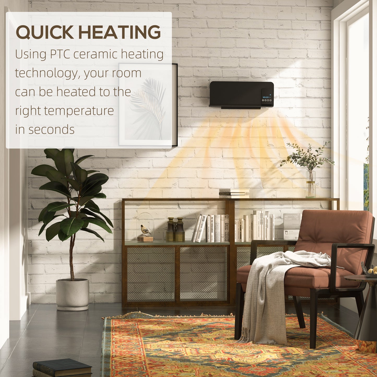 2000W Wall Mounted Heater, 18-45°C Temperature, Black