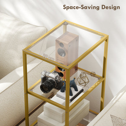 4-Tier Shelving Unit, Glass Shelf, Vertical Storage Shelf for Living Room, Home Office, Bedroom, Bathroom, Gold Tone
