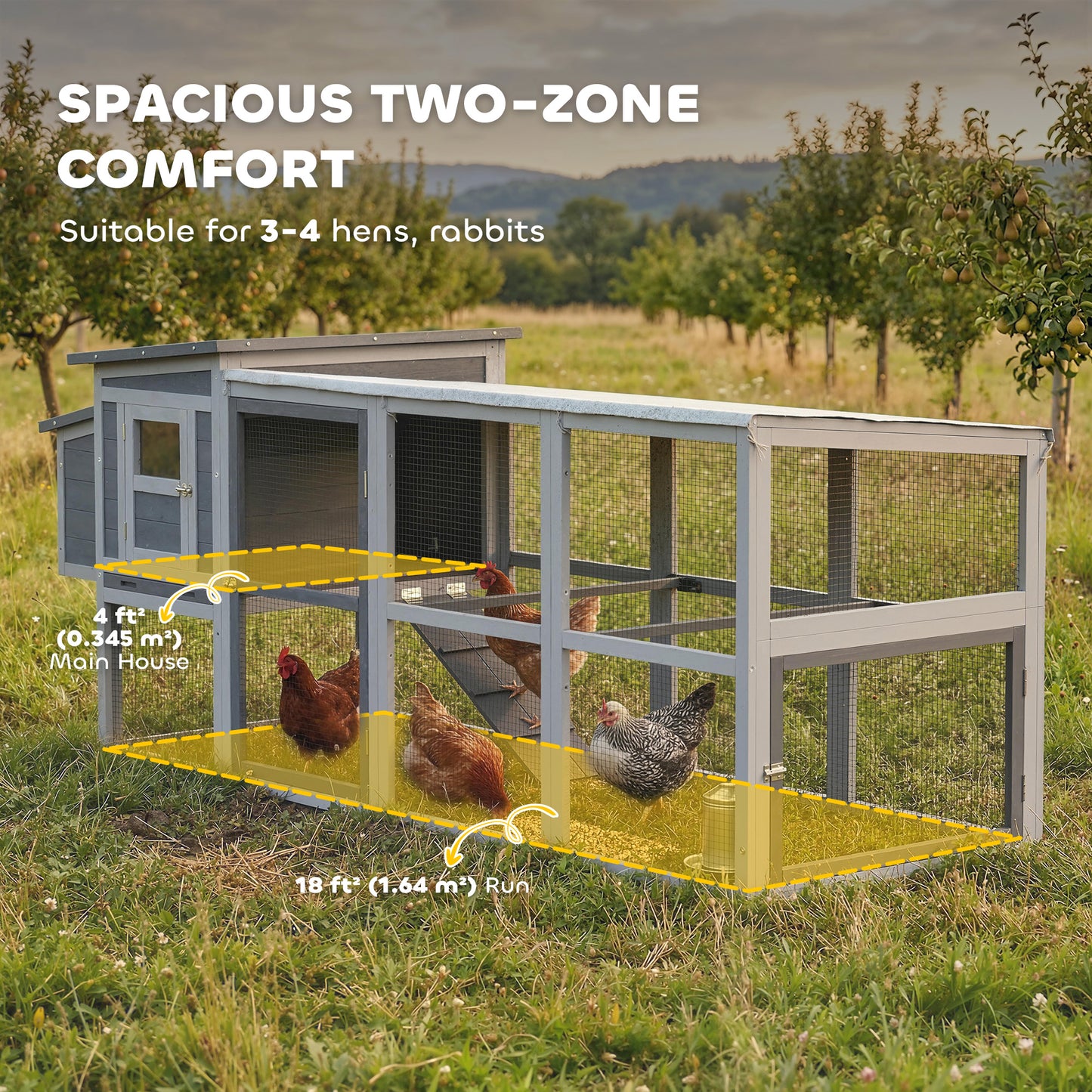 Large Chicken Coop, Wooden Hen House with Covered Run, Nesting Box, Pull-Out Tray, Opening Asphalt Roof