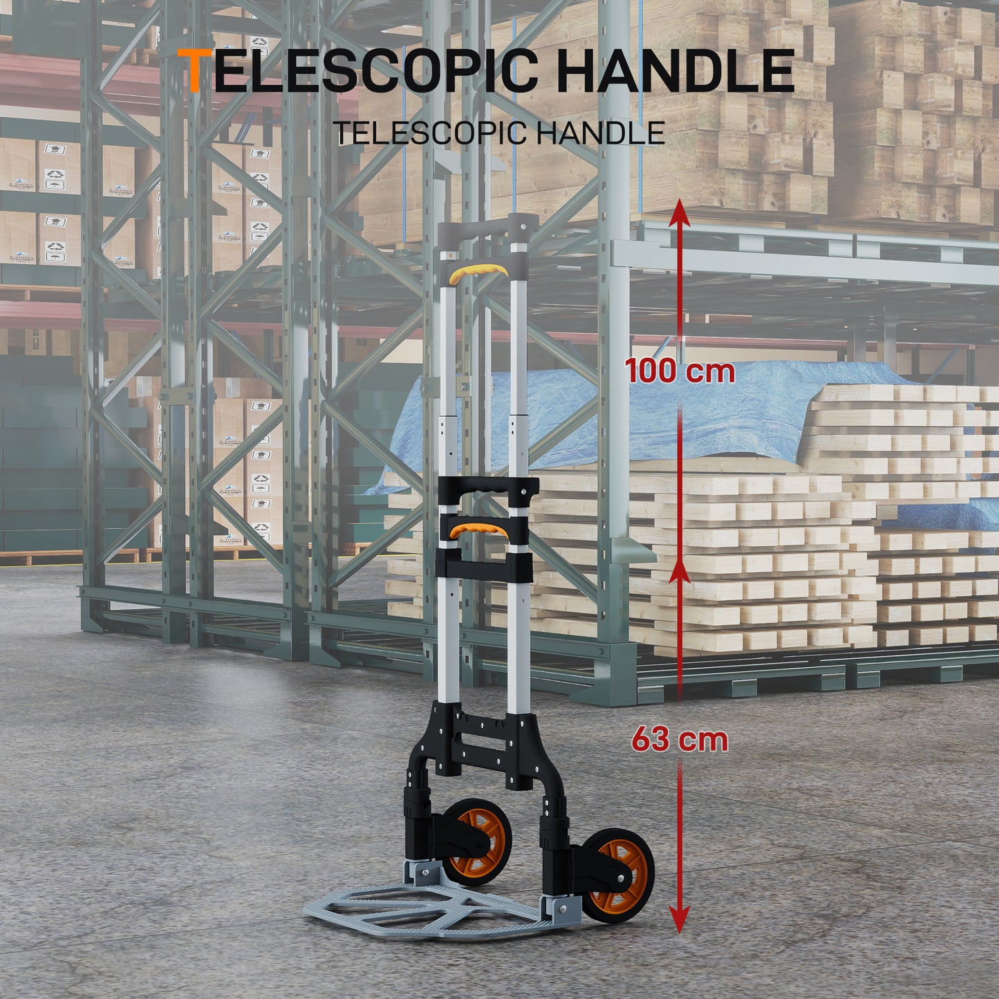 Folding Sack Truck, 70kg Lightweight Hand Truck with Wheels, Foldable Trolley Cart with Telescoping Handle for Warehouse