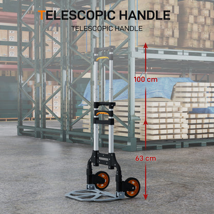 Folding Sack Truck, 70kg Lightweight Hand Truck with Wheels, Foldable Trolley Cart with Telescoping Handle for Warehouse