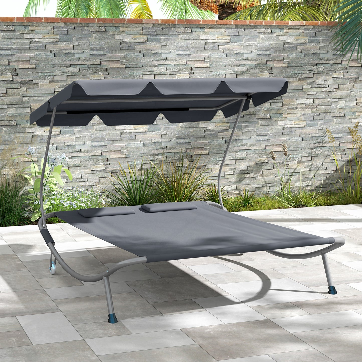 Double Outdoor Bed, with Canopy - Light Grey