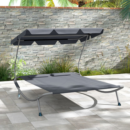 Double Outdoor Bed, with Canopy - Light Grey