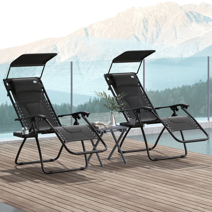 Zero Gravity Lounger Chair Set of 2, Folding Reclining Patio Chair with Shade Cover, Padded Seat, Cup Holder