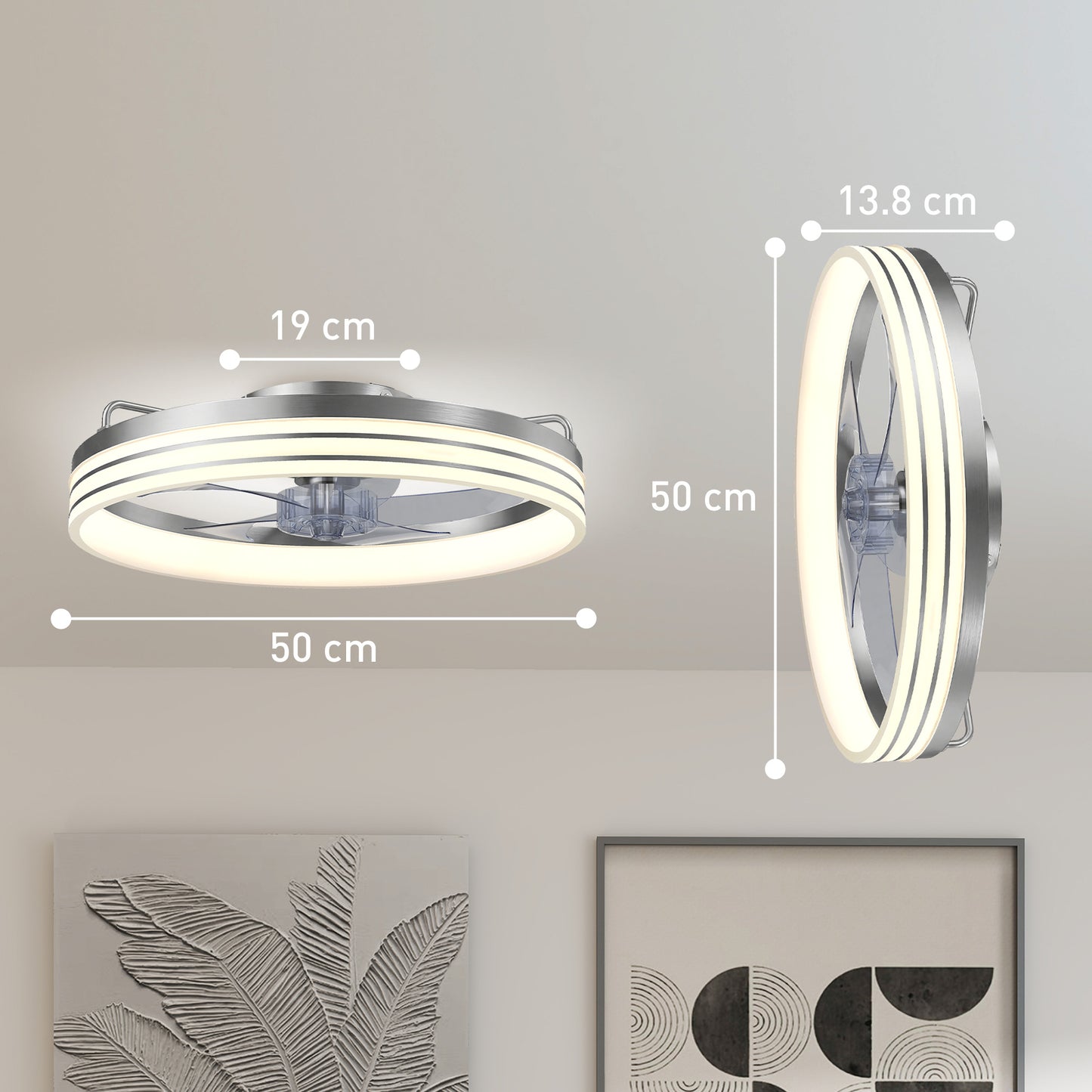 Ceiling Fans with Lights and Remote & App Control, 50cm LED Ceiling Fan Light with 3 Colour Temperatures, 6 Speed, Silver