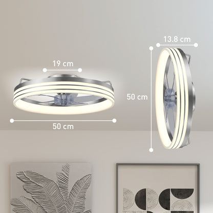 Ceiling Fans with Lights and Remote & App Control, 50cm LED Ceiling Fan Light with 3 Colour Temperatures, 6 Speed, Silver