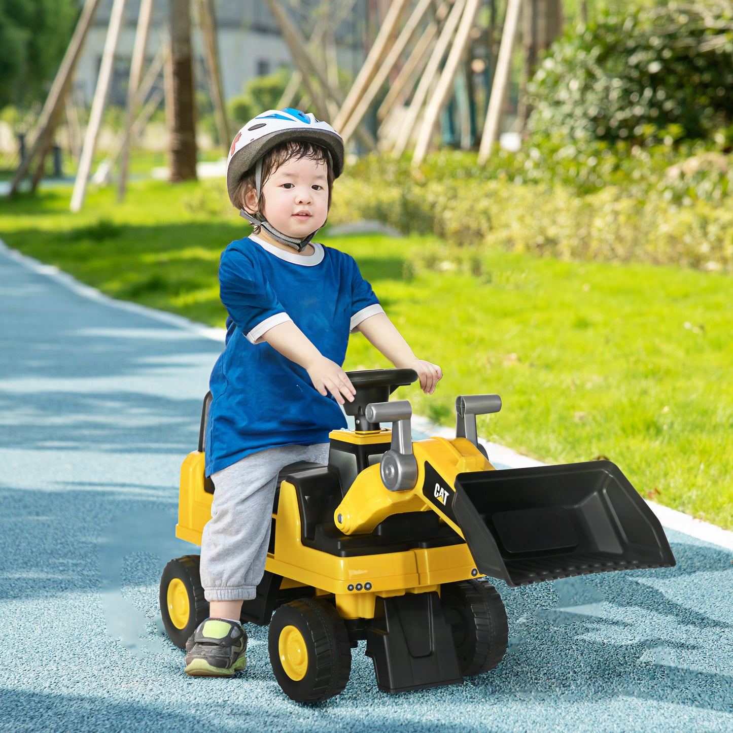 Ride on Tractor, CAT Licensed Kids Ride On Digger Excavator, Construction Toy Car with Adjustable Bucket, Horn