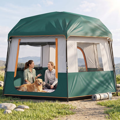 Cabin Tent Easy Setup 3000mm Waterproof Camping Tent 4 Person with Carrying Bag Green