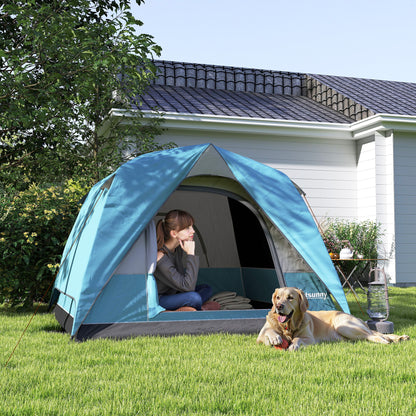 3-4 Person Camping Tent, Easy Set Up Waterproof Dome Tent with Sewn-in Groundsheet, Mesh Windows
