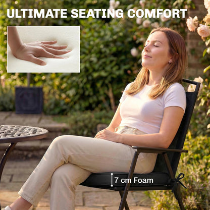 Outdoor Chair Seat Cushions Set of 2, Garden Chair Cushions with 7cm Thick Foam & Ties, Black