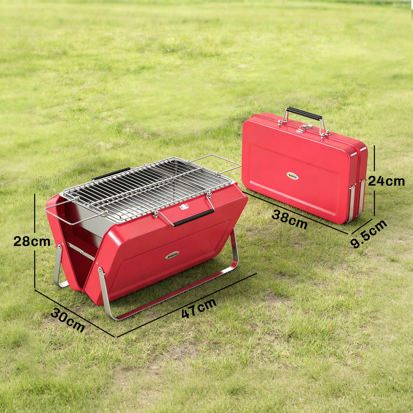 Portable Mini Charcoal Barbecue Grill with Suitcase Shell, Outdoor Folding Tabletop BBQ Grill, Red
