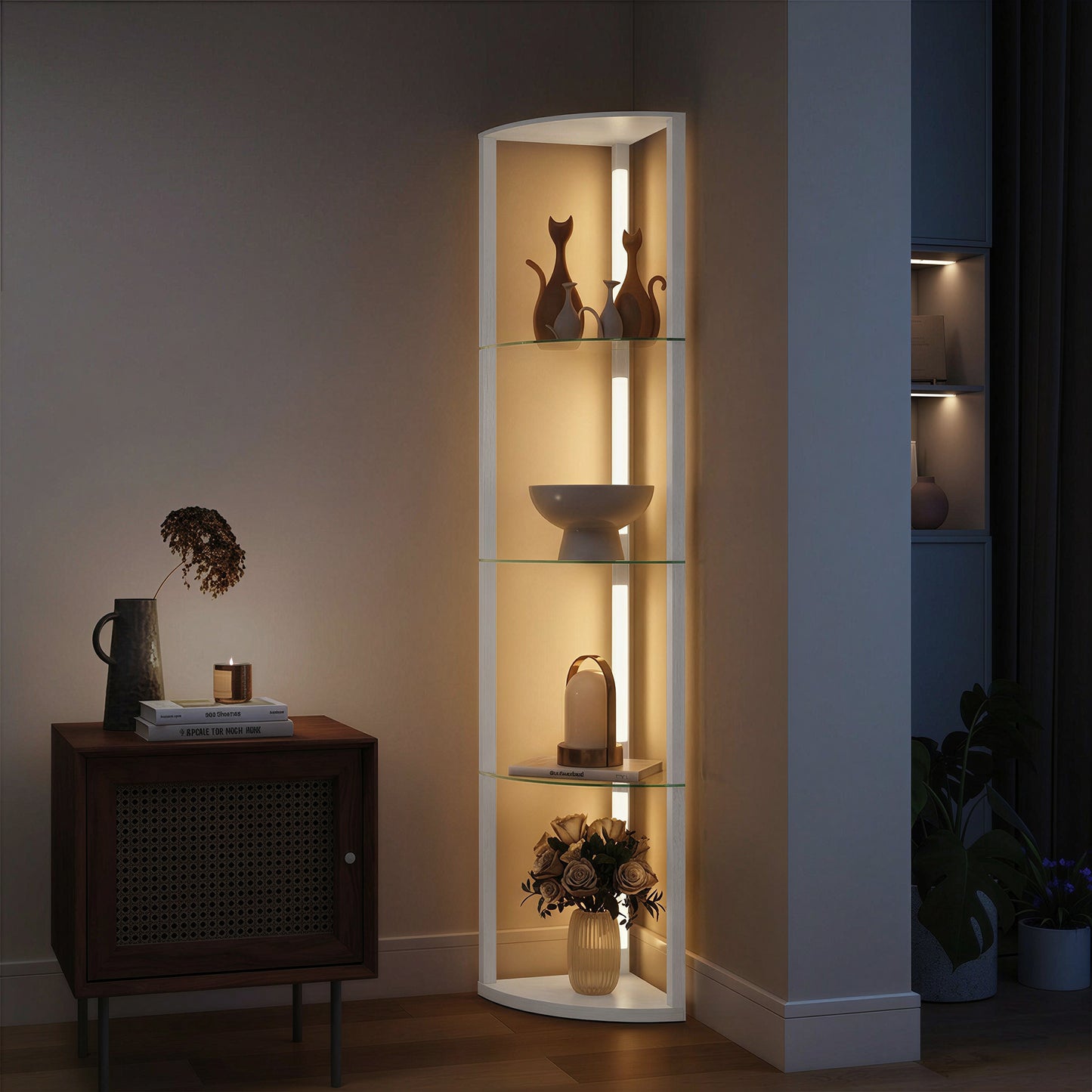LED Floor Lamp with Shelves, Dimmable Standing Lamp with Foot Switch for Living Room, Bedroom, White