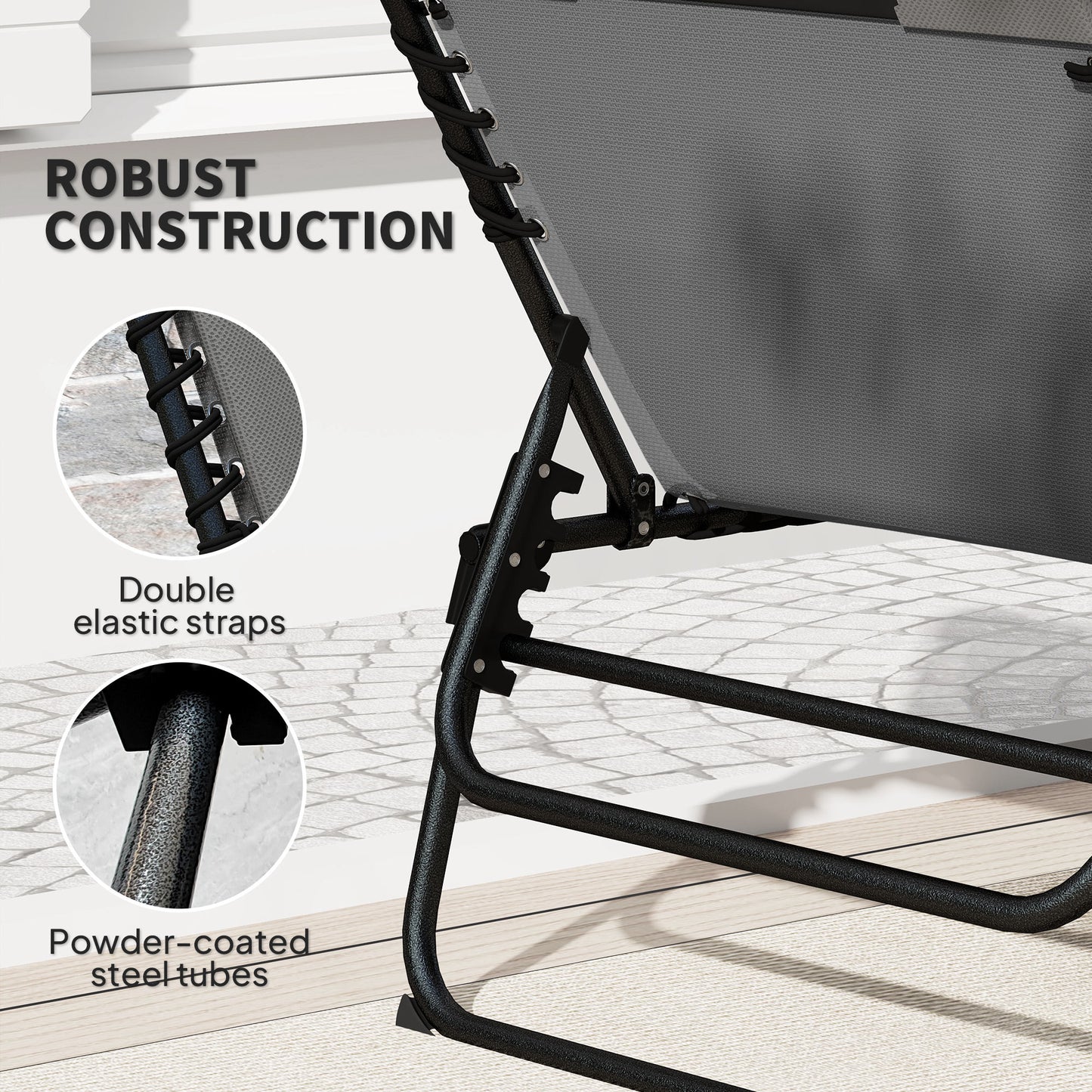 Set of Two Reclining Sun Loungers - Charcoal Grey