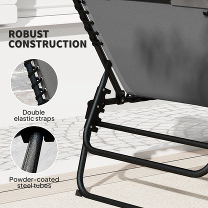 Set of Two Reclining Sun Loungers - Charcoal Grey