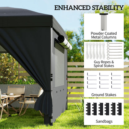 3 x 6 m Pop Up Canopy with UV50+ Protection Garden Gazebo with 6 Sidewalls, Black