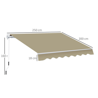 2.5x2 m Manual Retractable Awning-Khaki Canopy, White Frame