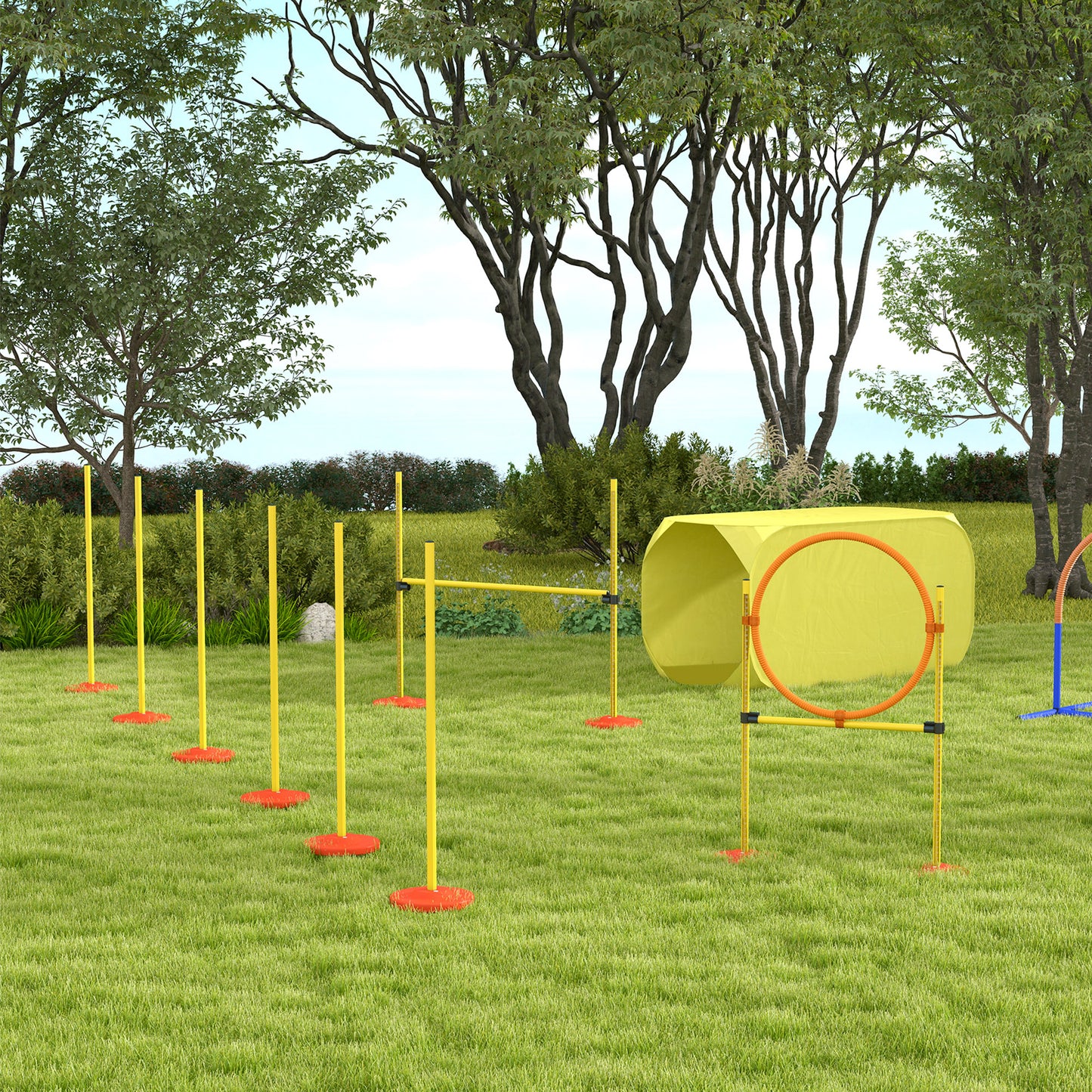 Dog Agility Equipment Portable Pet Training Obstacle Set for Dogs 5 Pieces w/ Adjustable High Jumping Pole, Jumping Ring