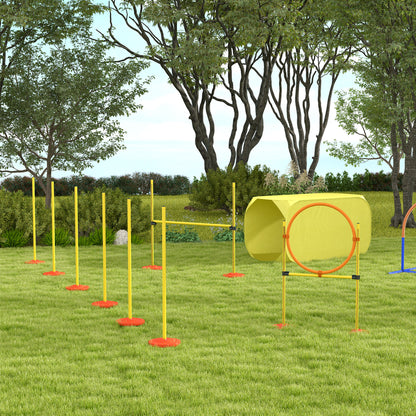 Dog Agility Equipment Portable Pet Training Obstacle Set for Dogs 5 Pieces w/ Adjustable High Jumping Pole, Jumping Ring
