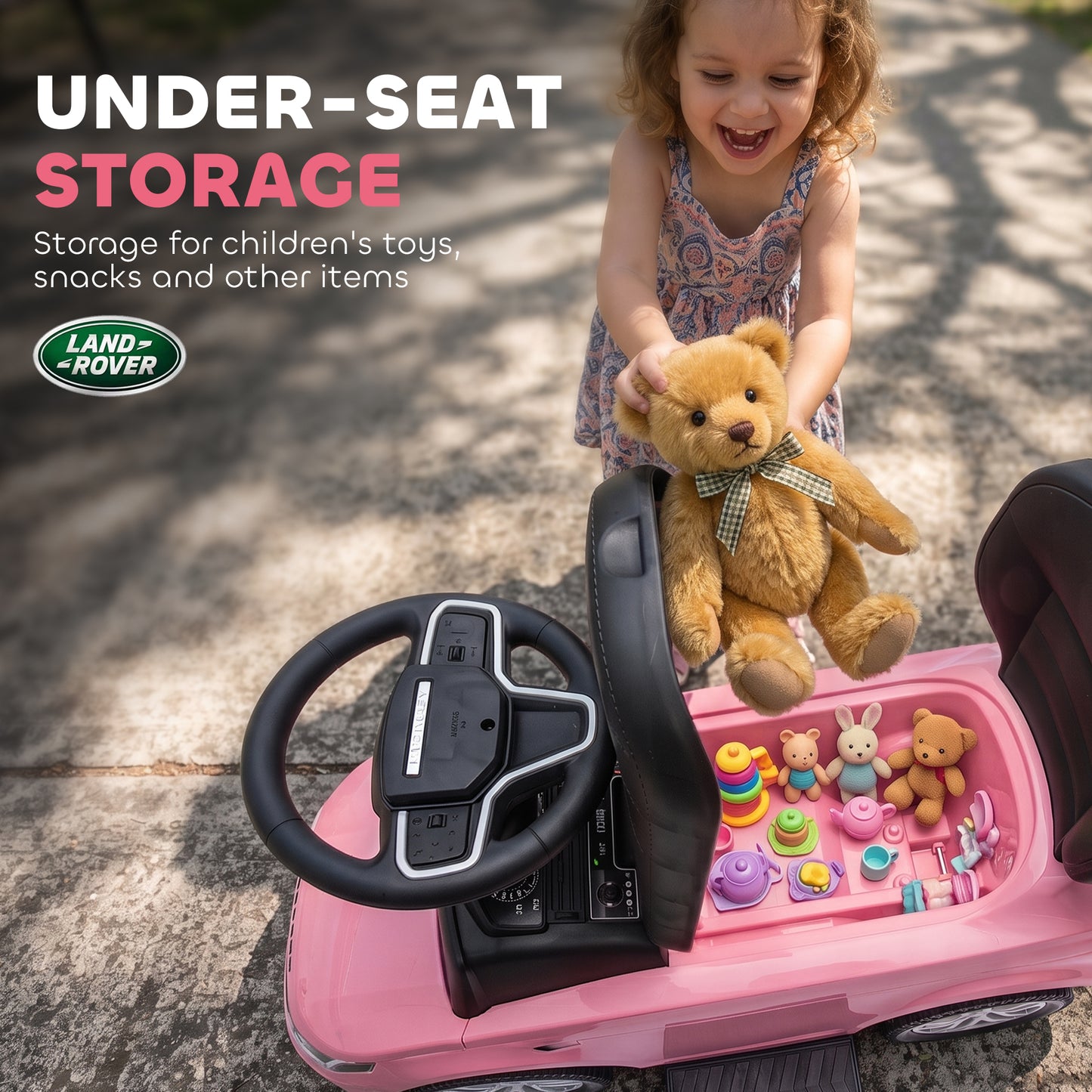 Land Rover Discovery Licensed Baby Push Car, 2-in-1 Ride on Car with Push Handle and Safety Guardrail, Pink