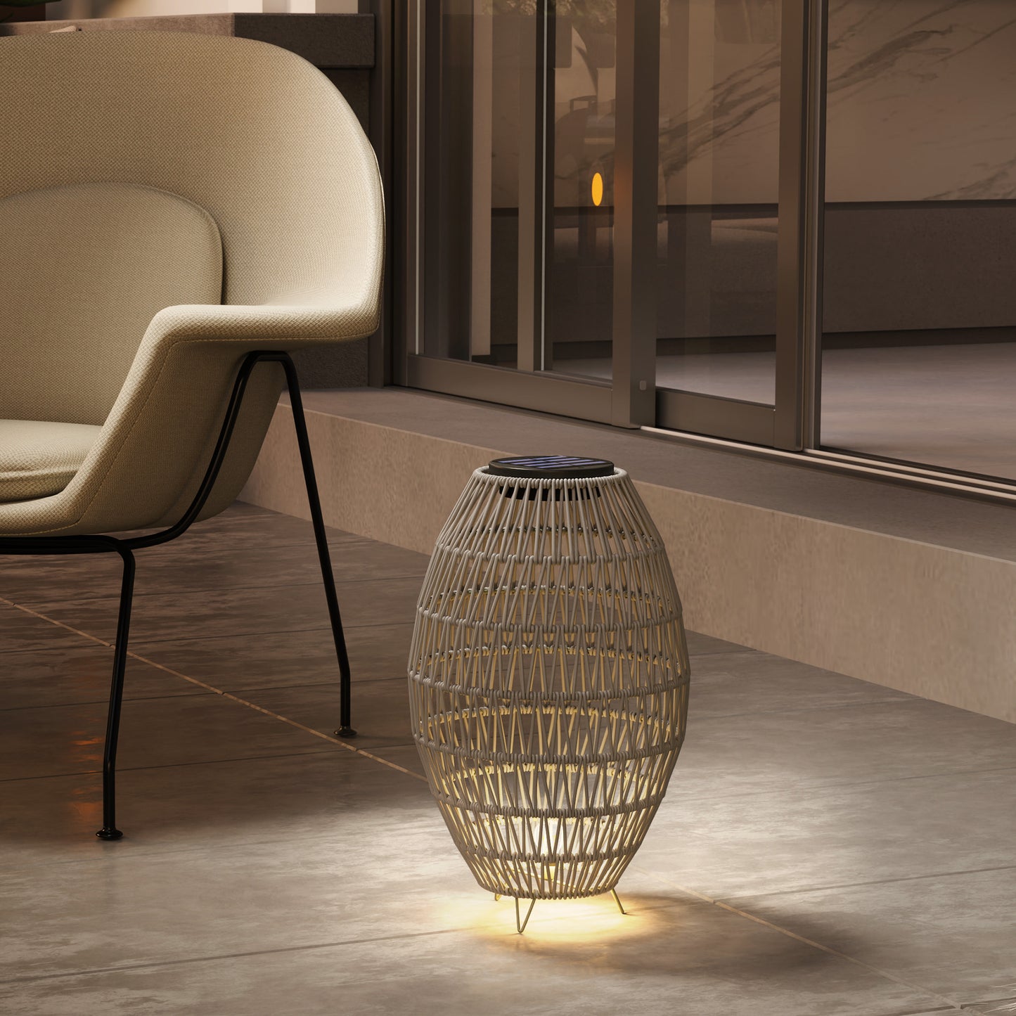 Rattan Solar Lamp, Garden Solar Lantern with Auto On/Off Light, IP44 Waterproof, Decorative Outdoor Rattan Lamp for Porch