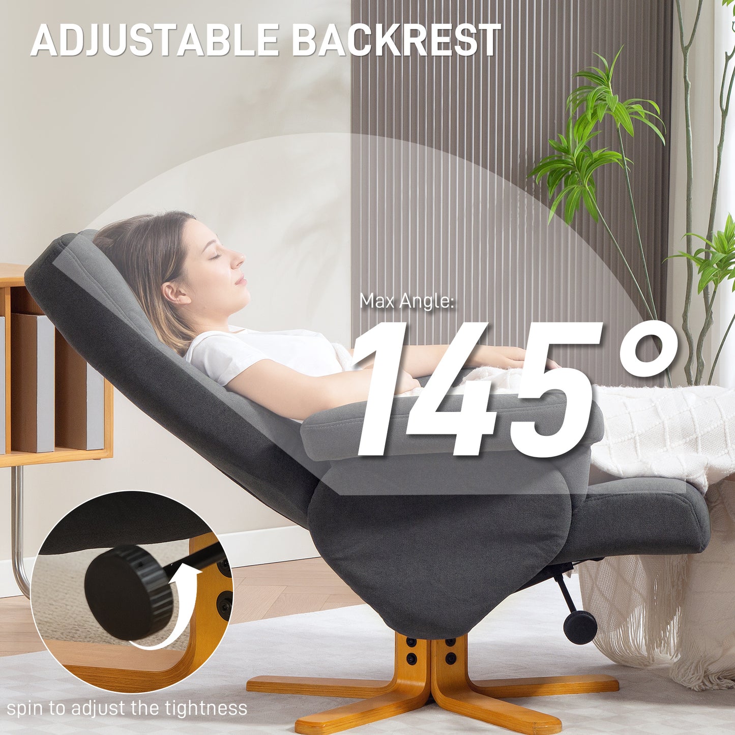 Linen-Look Recliner, with Storage Ottoman - Grey