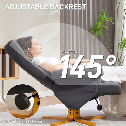 Linen-Look Recliner, with Storage Ottoman - Grey