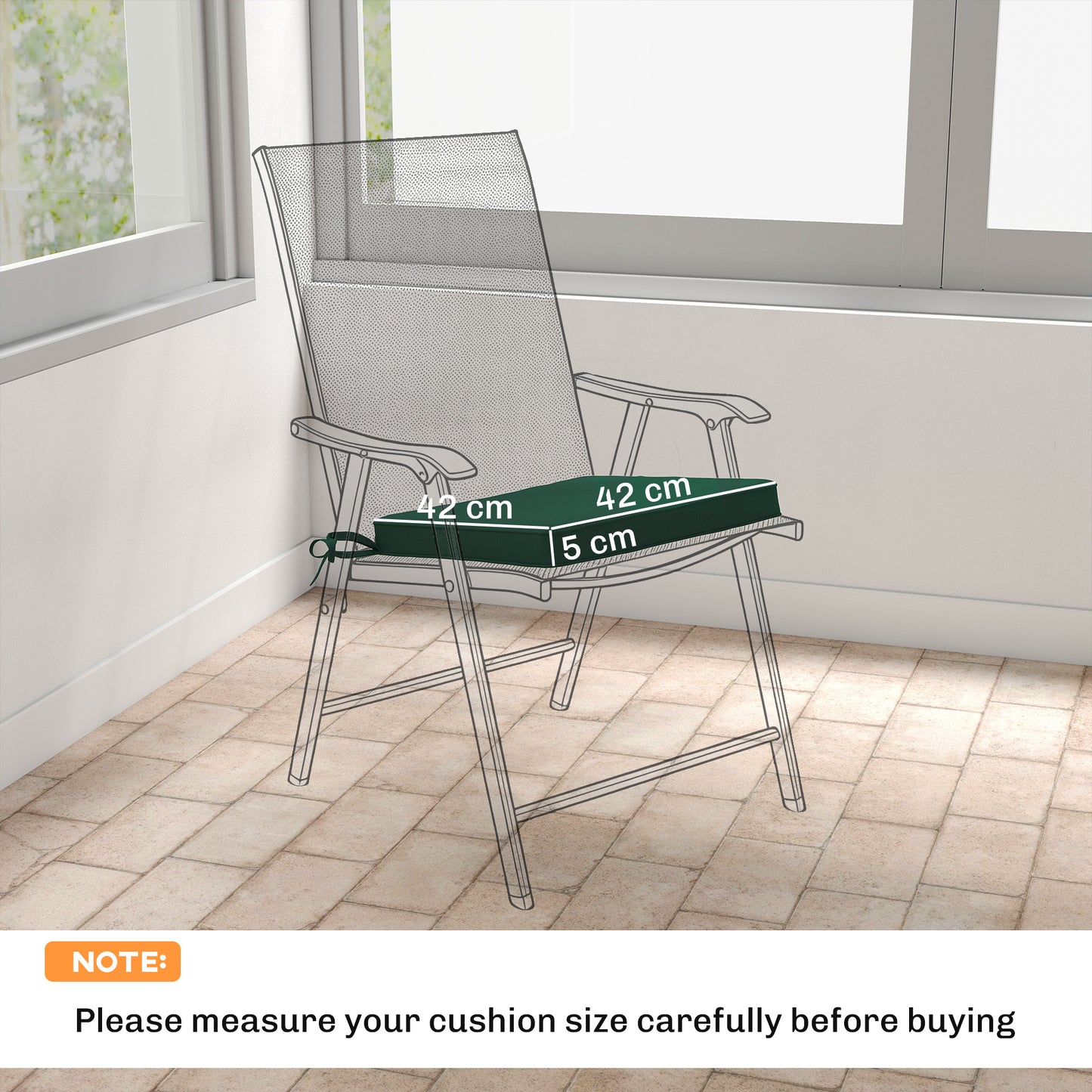 Set of 6 Chair Cushion Seat Pads Dining Chair w/ Straps, Indoor Outdoor Removable Tie On Garden Patio, Green