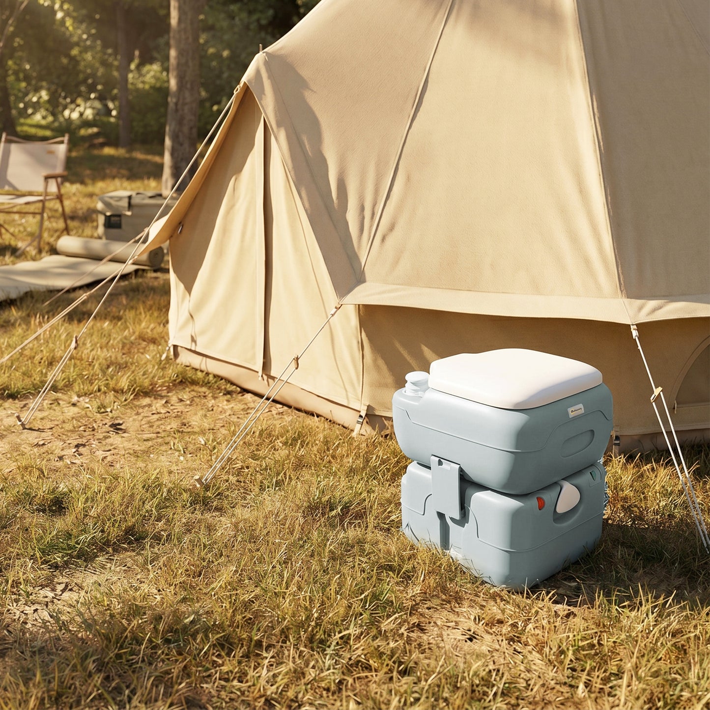 Portable Toilet for Adults, 22L Camping Toilet with Seat, Lid and Anti-Leak Handle Pump, Outdoor Travel Toilet