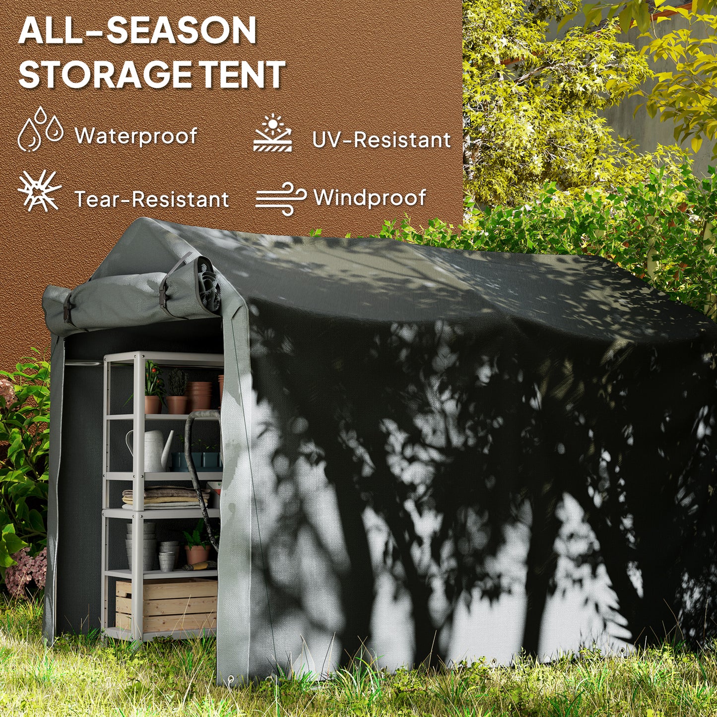 2.2 x 1.6 m Garden Storage Tent, Waterproof Anti-UV Bike Tent with Roll-up Zipper Door