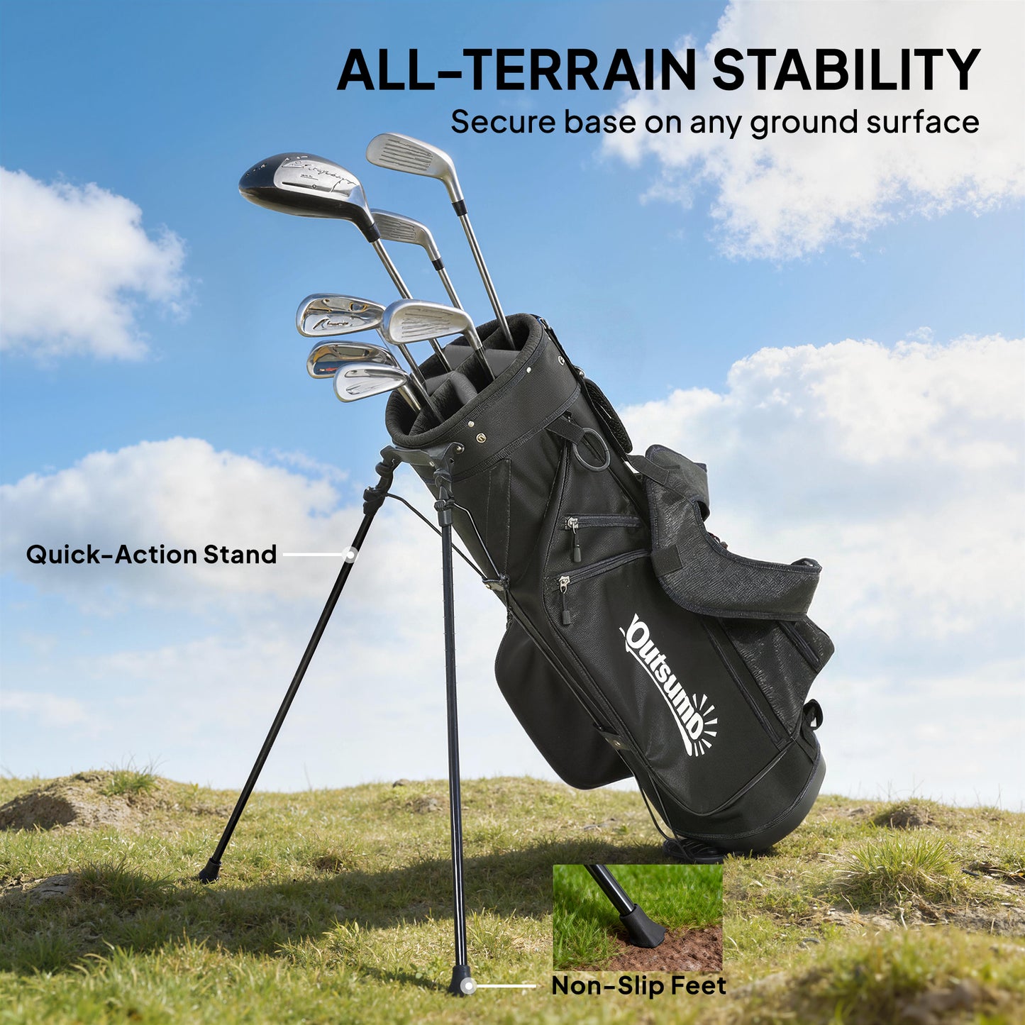 Golf Stand Bag 6 Way Full-Length Dividers, Waterproof Golf Bag with 5 Pockets, Grey