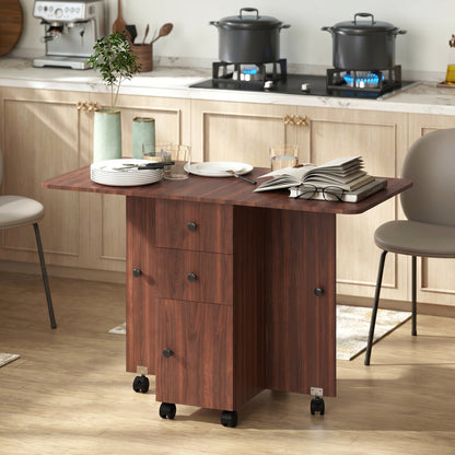Multi-Storage Six-Person Drop Leaf Dining Table - Distressed Brown