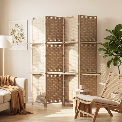 Wave Fibre Freestanding Folding Privacy Screen Panels, Room Divider, Natural Wood Finish