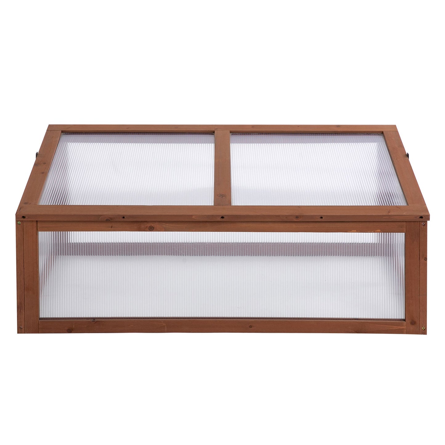 Wooden Cold Frame, Small Polycarbonate Greenhouse for Plants with Openable & Tilted Top Cover, Brown, 100 x 65 x 40cm