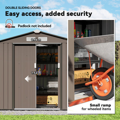 7 x 4ft Metal Garden Shed, Outdoor Storage Tool House with Ventilation Slots, Brown