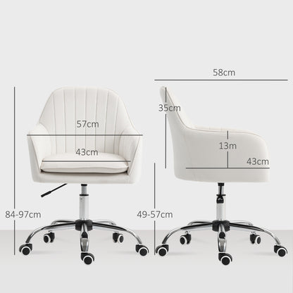 Velvet-Feel Office Chair with Adjustable Height and Wheels - Cream White