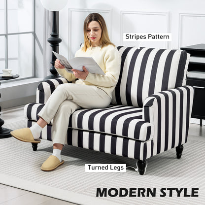 Modern Cuddle Chair, Velvet Single Sofa Armchair with Stripe, Turned Legs and Wide Seat