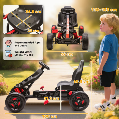 Pedal Go Kart for Kids Aged 3-6 Years, with Freewheel System, Brake, EVA Anti-Slip Wheels, Red