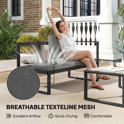 4 Piece Garden Furniture Set, Garden Sofa Set with 2 Loveseats, Armless Chair, Coffee Table for Balcony, Dark Grey