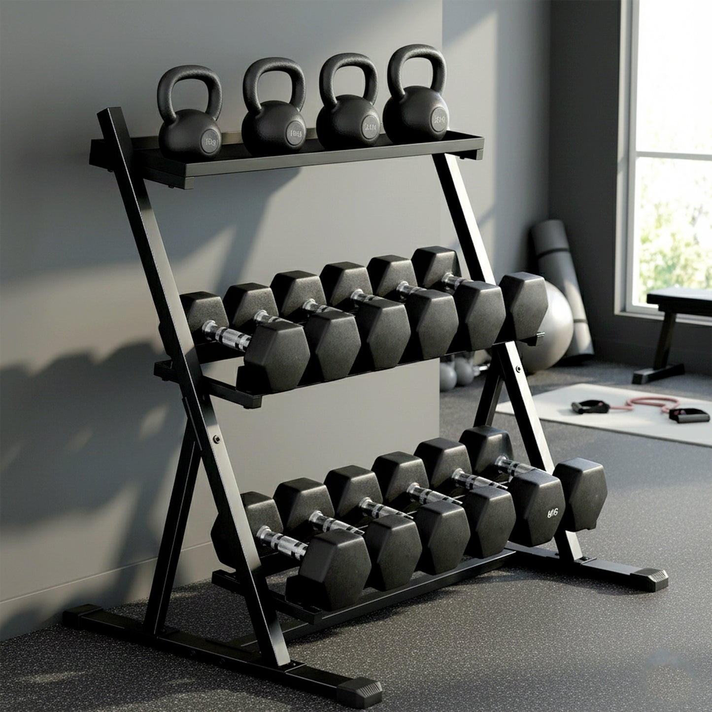 3-Tier Adjustable Dumbbell Rack, Heavy-Duty Weight Rack for Dumbbells, Kettlebells and Multiple Balls