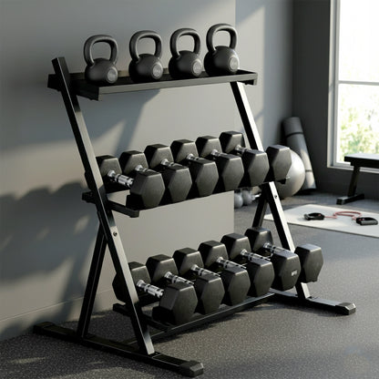 3-Tier Adjustable Dumbbell Rack, Heavy-Duty Weight Rack for Dumbbells, Kettlebells and Multiple Balls