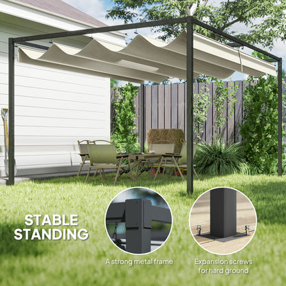 4 x 3(m) Metal Pergola with Retractable Roof, Garden Gazebo Canopy Shelter for Outdoor, Patio, Cream White