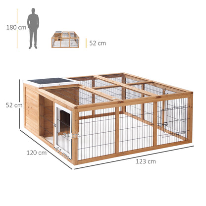Rabbit Hutch Outdoor, Guinea Pig House, Bunny Run Cage with Openable Top for 1–2 Rabbits, 123 x 120 x 52cm, Yellow