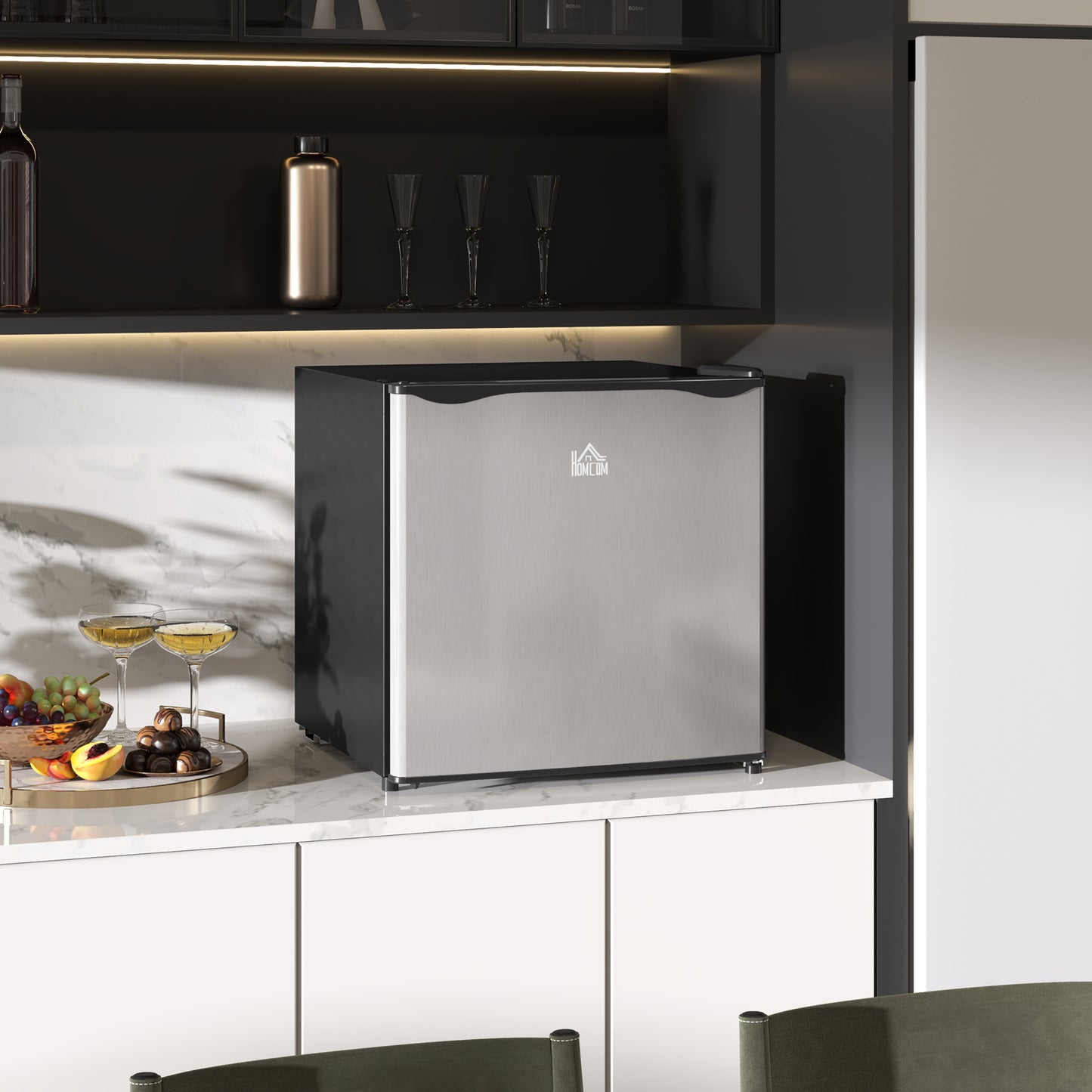46 Litre Table Top Mini Fridge, Small Fridge with Ice Box, Reversible Door, Adjustable Temperature and Legs for Bedrooms