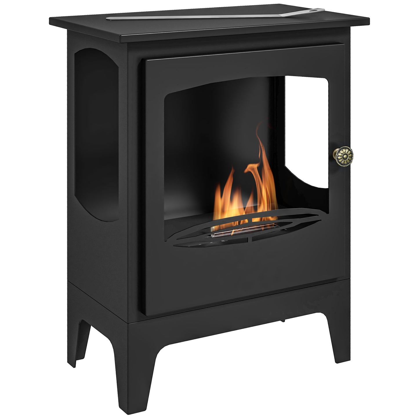 Freestanding Ethanol Fireplace, Steel Bioethanol Fireplace with Stainless Steel Flame Snuffer, 0.9L Tank