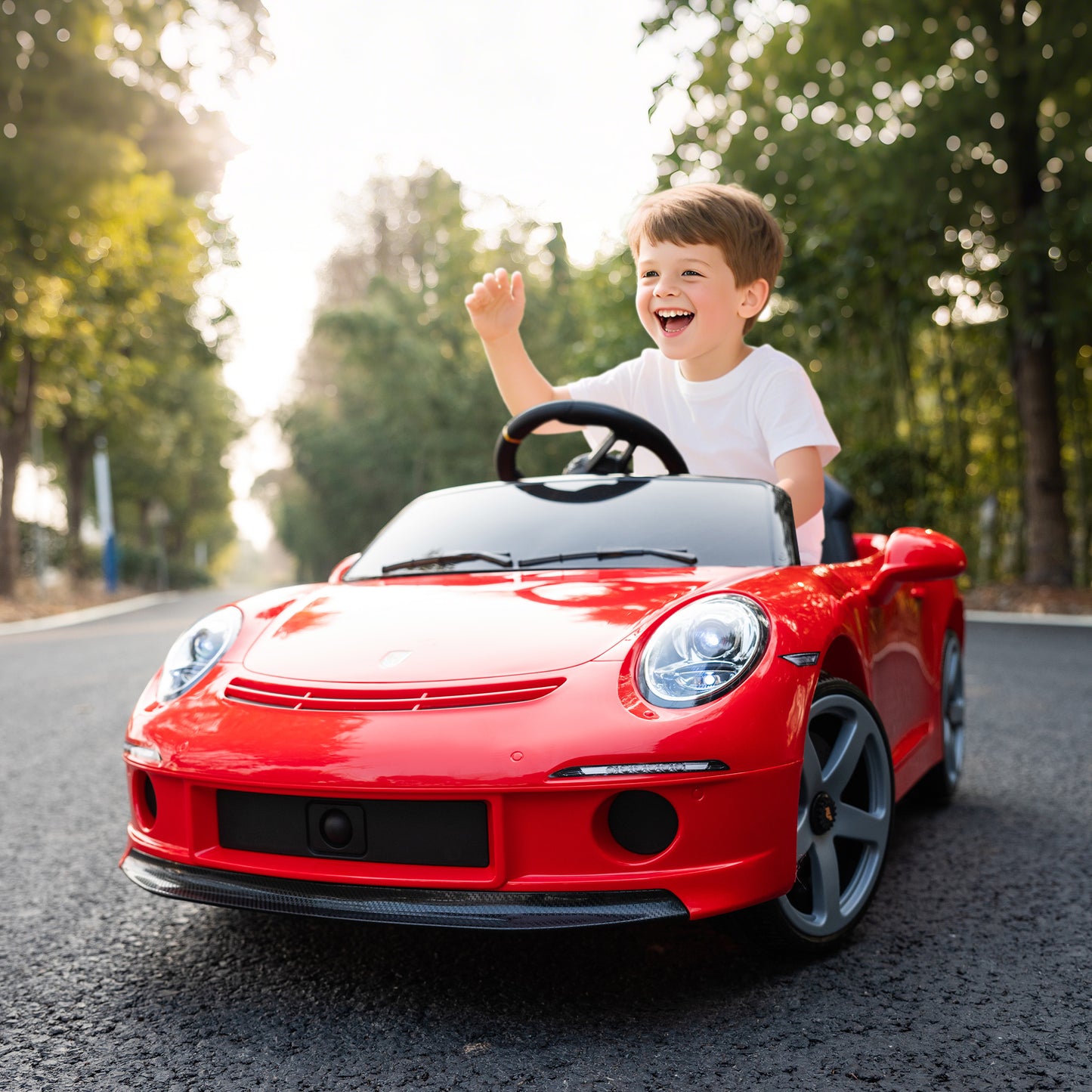 Kids Electric Car, 12V Licensed RUF GT Ride on Car with Suspension, Remote Control, Music, for 3-5 Years, Red