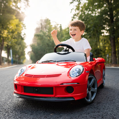 Kids Electric Car, 12V Licensed RUF GT Ride on Car with Suspension, Remote Control, Music, for 3-5 Years, Red