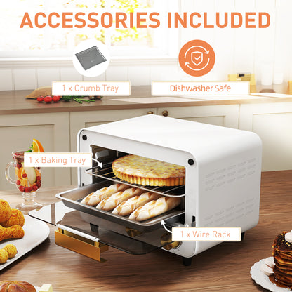 Small Toaster Oven, 12L Multifunction Mini Countertop Oven with Glass Door, Adjustable Temperature and Timer, White