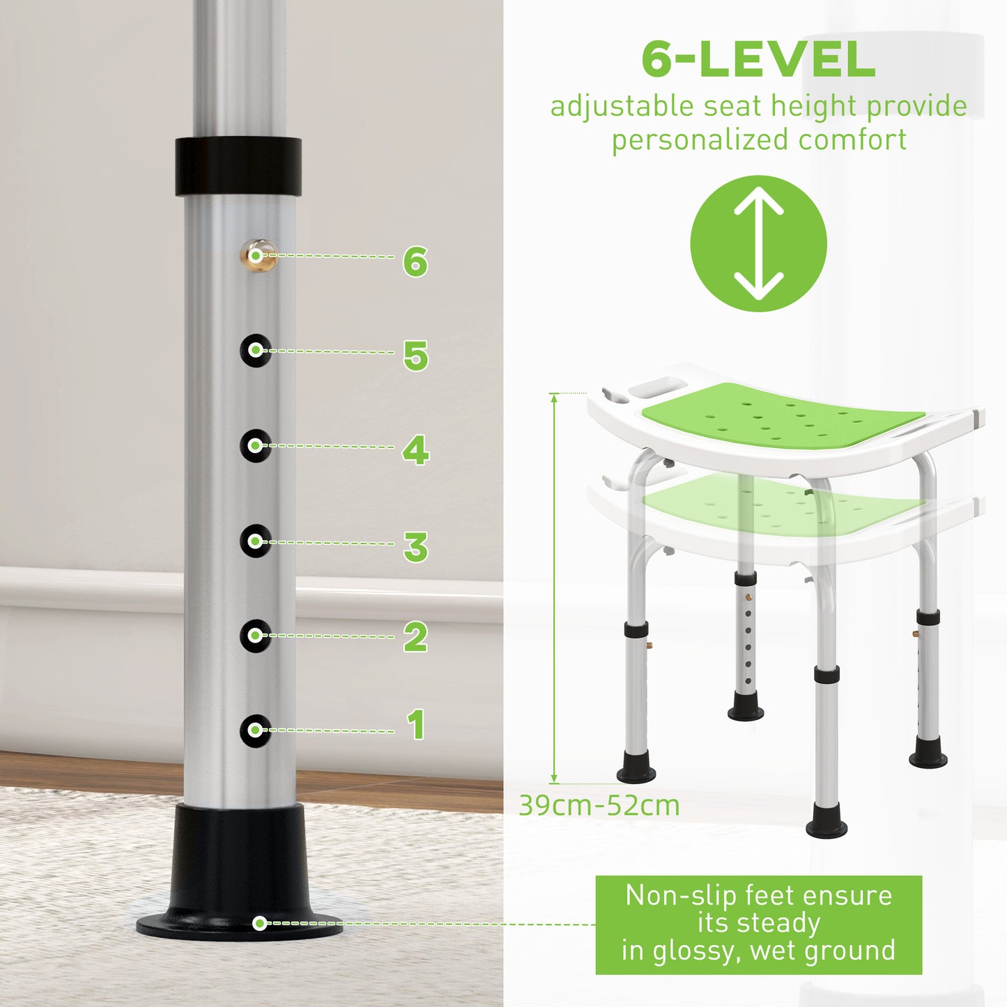 Shower Chair, Adjustable Height Shower Stool with Aluminium Frame and Non-Slip Feet